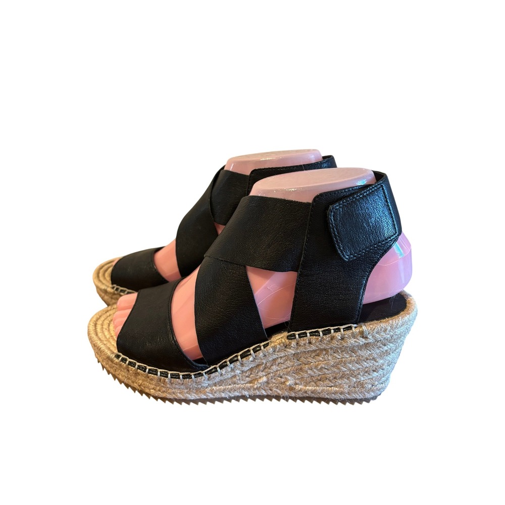 Eileen Fisher sz 6(runs large) black leather strap boho espadrille wedge sandals